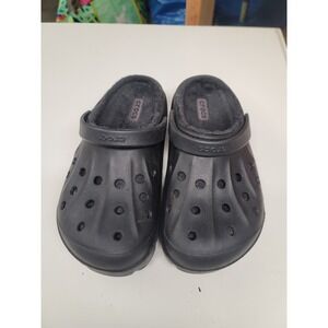 Mens Crocs Classic Lined Clogs Black Fuzzy Faux Fur Indoor Outdoor Slip‎ On